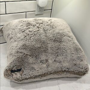 Magaschoni Home Faux Fur Trim Pillow 100% Duck Feathers - Beige and Cream Soft